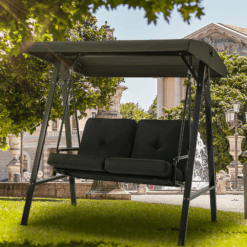 Aecojoy Metal Porch Swing with Canopy, Black