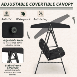 Aecojoy Metal Porch Swing with Canopy, Black