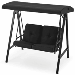 Aecojoy Metal Porch Swing with Canopy, Black
