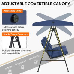 AECOJOY 2 Persons Outdoor Patio Canopy Steel Porch Swing Chair-Dark Blue