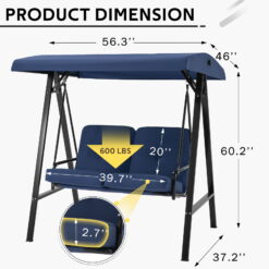 AECOJOY 2 Persons Outdoor Patio Canopy Steel Porch Swing Chair-Dark Blue