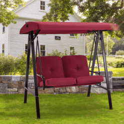 AECOJOY 2 Persons Outdoor Patio Canopy Steel Porch Swing Chair-Red