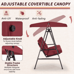AECOJOY 2 Persons Outdoor Patio Canopy Steel Porch Swing Chair-Red