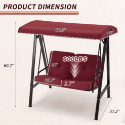 AECOJOY 2 Persons Outdoor Patio Canopy Steel Porch Swing Chair-Red