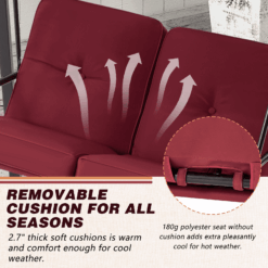 AECOJOY 2 Persons Outdoor Patio Canopy Steel Porch Swing Chair-Red