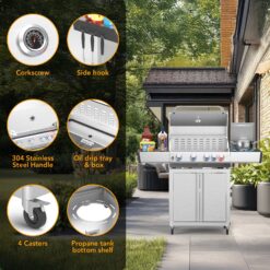 COWSAR Stainless Steel with light 4 -Burner Liquid Propane Gas Grill 1 -Side Burner