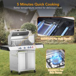 COWSAR Stainless Steel with light 4 -Burner Liquid Propane Gas Grill 1 -Side Burner