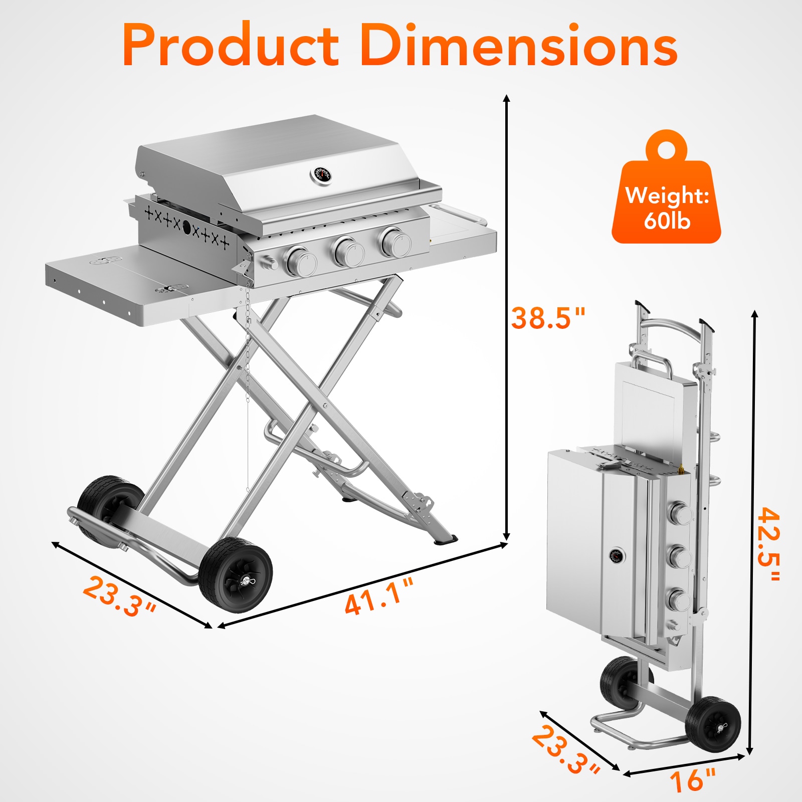 COWSAR Stainless steel Griddle 3 -Burner Liquid Propane Gas Grill