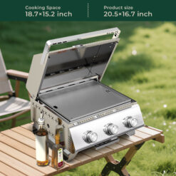 COWSAR Stainless steel Griddle with lid 3 -Burner Liquid Propane Gas Grill