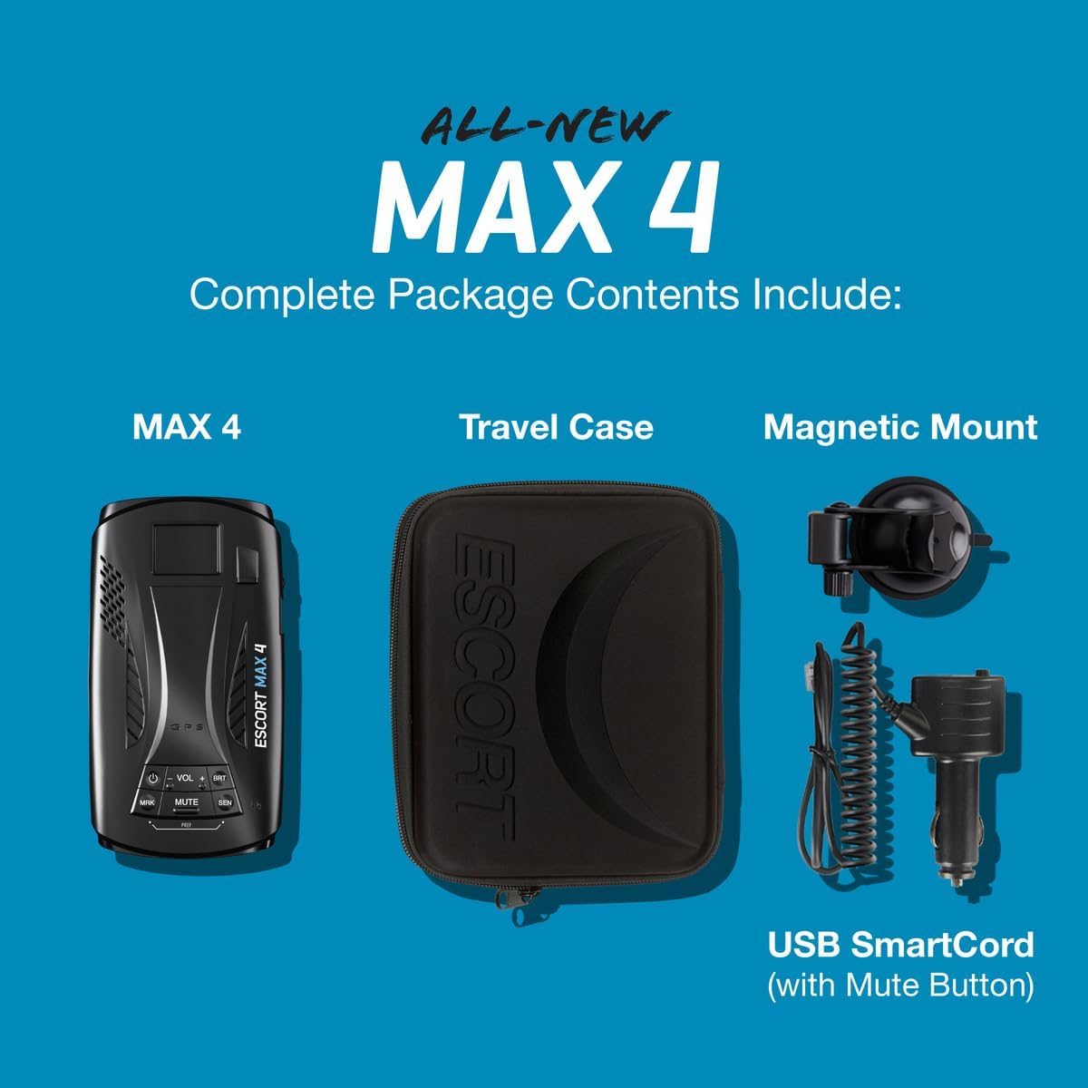 Escort MAX 4 Radar Detector – 2X The Filtering Accuracy, AutoLearn Intelligence, Advanced Detection Range, Built-in GPS and Bluetooth Connectivity, Apple CarPlay and Android Auto Compatible