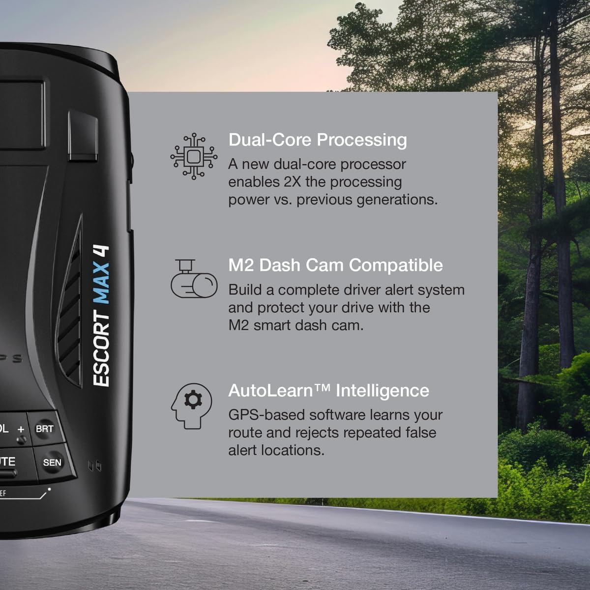 Escort MAX 4 Radar Detector – 2X The Filtering Accuracy, AutoLearn Intelligence, Advanced Detection Range, Built-in GPS and Bluetooth Connectivity, Apple CarPlay and Android Auto Compatible