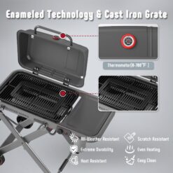 Feasto 360-Sq. in Gray Portable Liquid propane Grill