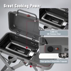 Feasto 360-Sq. in Gray Portable Liquid propane Grill