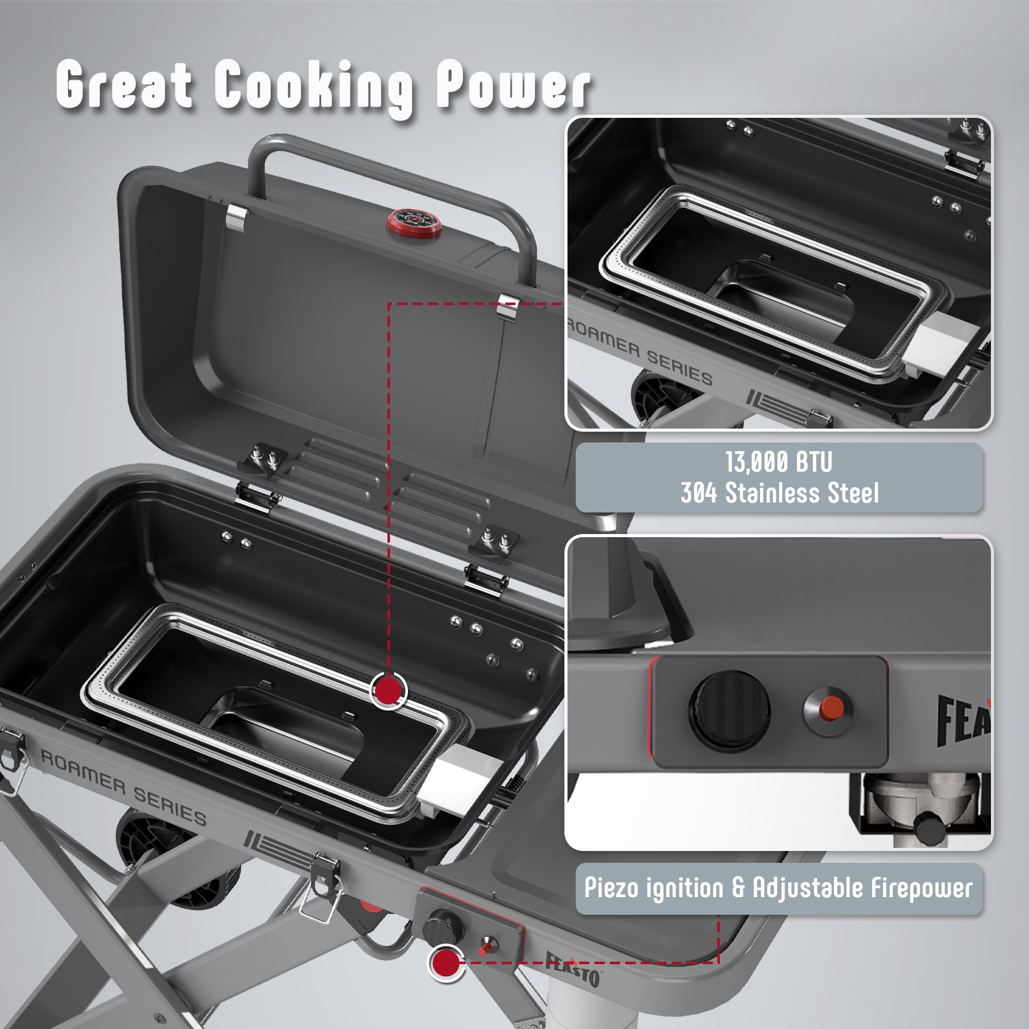 Feasto 360-Sq. in Gray Portable Liquid propane Grill