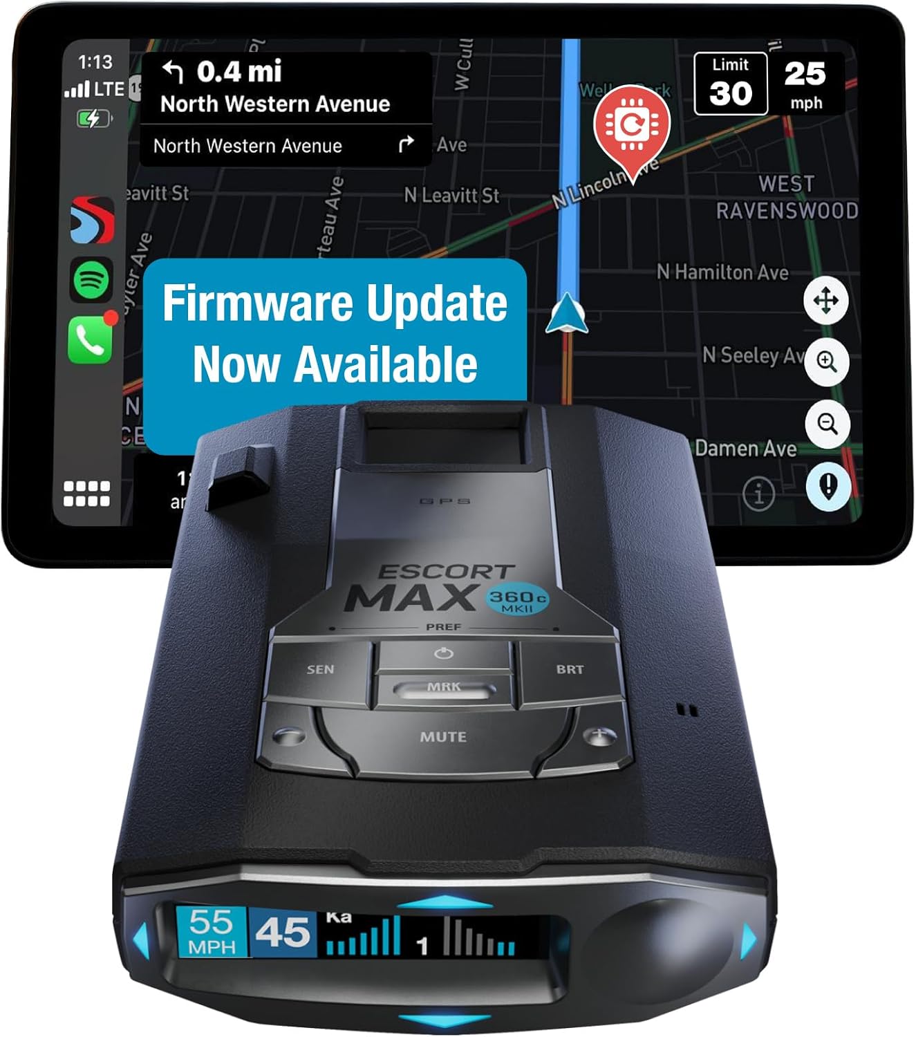 Escort MAX 360c MKII Laser Radar Detector - Dual-Band Wi-Fi and Bluetooth Enabled, 360° Directional Arrows, Exceptional Range, Shared Alerts, Apple CarPlay and Android Auto Compatible, Black