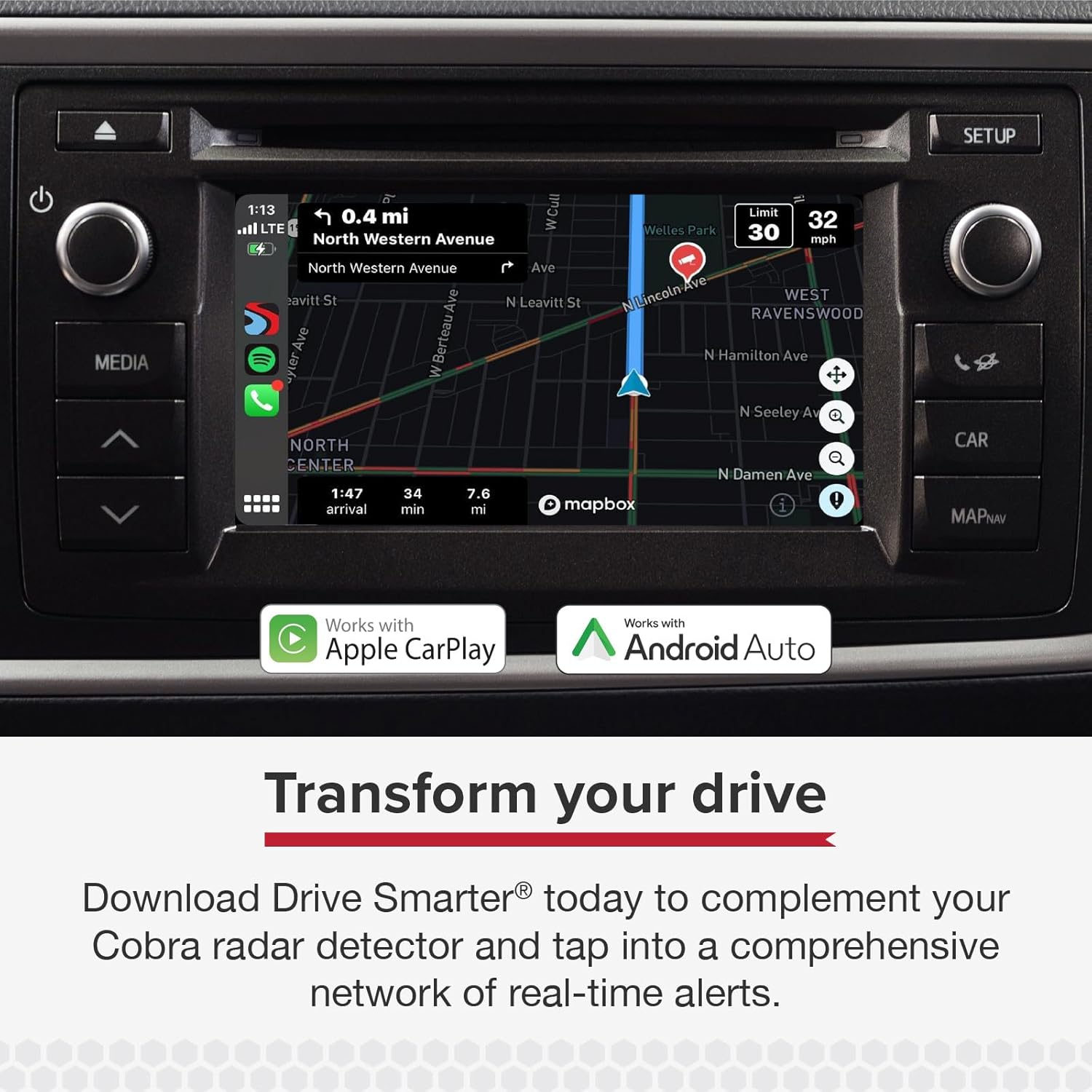 Cobra RAD 490i Laser Radar Detector – New Model with Long Range Detection, Bluetooth, Apple CarPlay and Android Auto Compatible, LaserEye Front and Rear Detection, DSP, Firmware Updatable