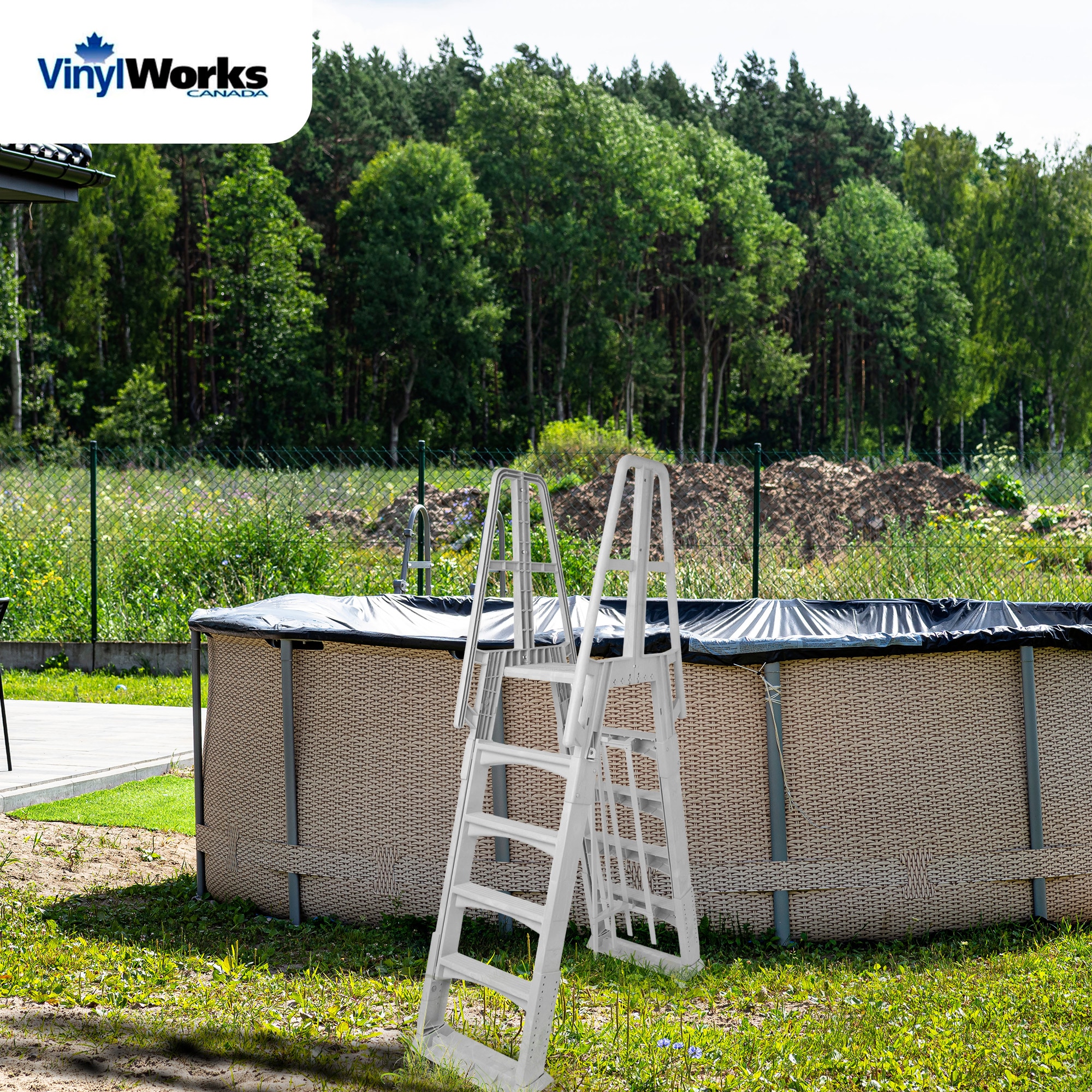 Vinyl Works 56-in Resin Drop-in pool steps with outside ladder Hand Rail