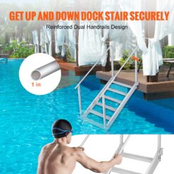 Huluwat Dock Ladder 43ftft 51ftft Adjustable Height 500 lbs Load Capacity Aluminum Alloy 6 Steps Pontoon Boat Ladder with Dual Handrails Nonslip Rubber Mat Ideal for Ship Lake Pool Marine Boarding