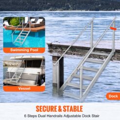 Huluwat Dock Ladder 43ftft 51ftft Adjustable Height 500 lbs Load Capacity Aluminum Alloy 6 Steps Pontoon Boat Ladder with Dual Handrails Nonslip Rubber Mat Ideal for Ship Lake Pool Marine Boarding