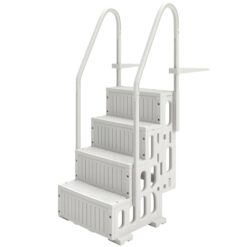 JUSHUA White Adjustable Above Ground Pool Ladder with Dual Handrails and Non Slip Steps
