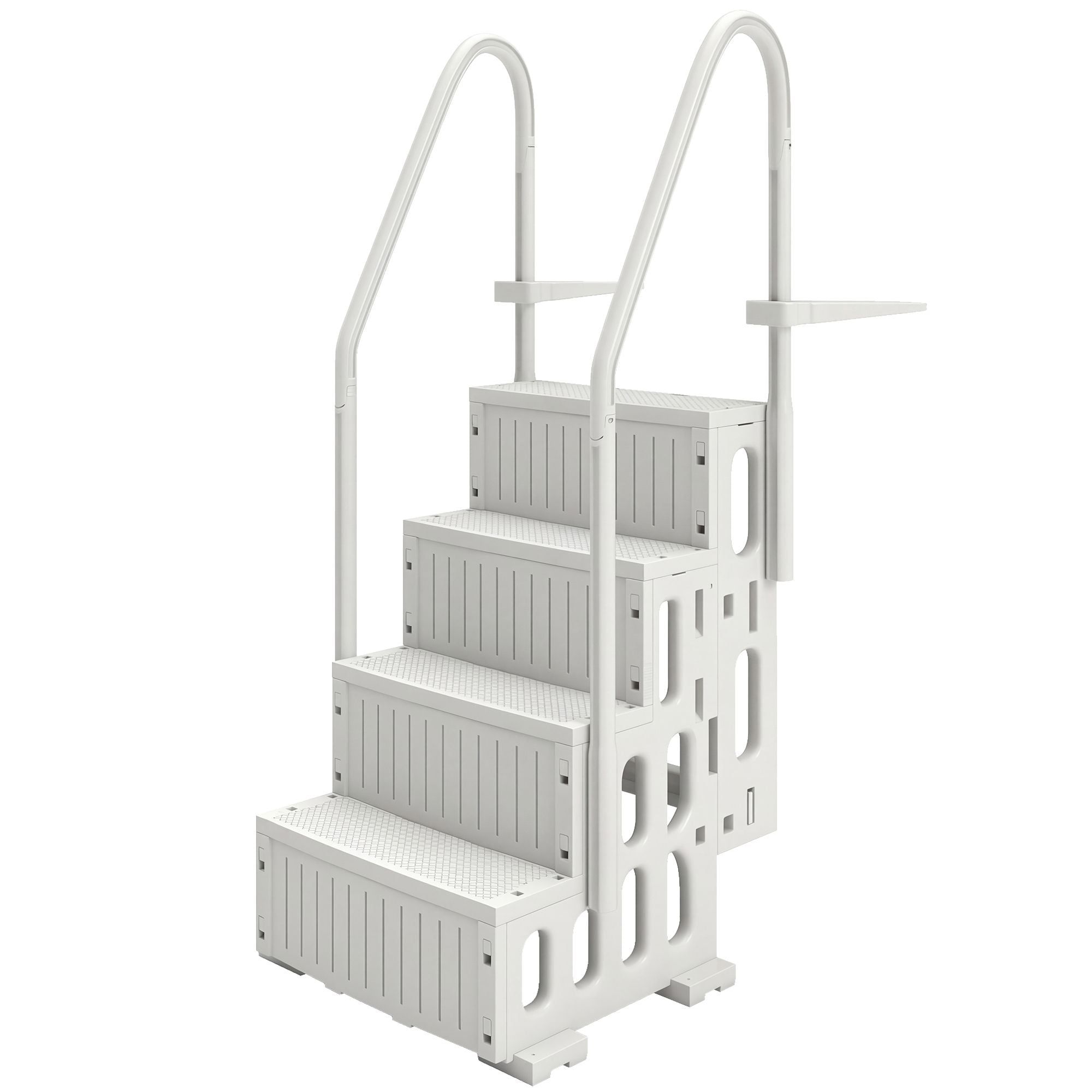 JUSHUA White Adjustable Above Ground Pool Ladder with Dual Handrails and Non Slip Steps