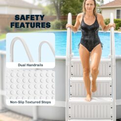 JUSHUA White Adjustable Above Ground Pool Ladder with Dual Handrails and Non Slip Steps