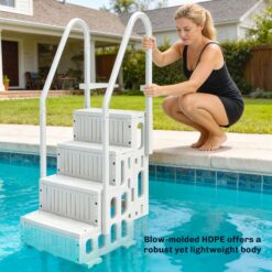 JUSHUA White Adjustable Above Ground Pool Ladder with Dual Handrails and Non Slip Steps