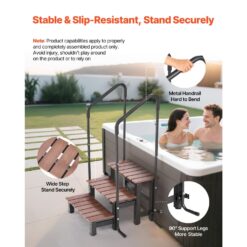 Angel Sar 3 Step Hot Tub Steps With Handrail 550 Pound Capacity Heavy Duty Spa Stairs