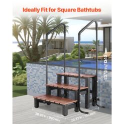 Angel Sar 3 Step Hot Tub Steps With Handrail 550 Pound Capacity Heavy Duty Spa Stairs