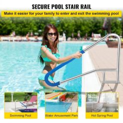 GIVIMO Pool Handrail 55 x 32-in 304 Stainless Steel 250-lb Capacity with Blue Nylon Grip Cover and Mounting Hardware for Swimming Pools