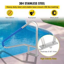 GIVIMO Pool Handrail 55 x 32-in 304 Stainless Steel 250-lb Capacity with Blue Nylon Grip Cover and Mounting Hardware for Swimming Pools