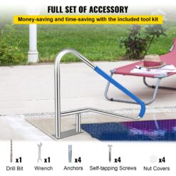 GIVIMO Pool Handrail 55 x 32-in 304 Stainless Steel 250-lb Capacity with Blue Nylon Grip Cover and Mounting Hardware for Swimming Pools