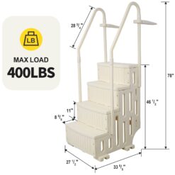 Angel Sar White 4 Step Pool Ladder Heavy Duty Plastic Non Slip Above Ground Swimming Pool Steps With Side Rails
