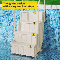 Angel Sar White 4 Step Pool Ladder Heavy Duty Plastic Non Slip Above Ground Swimming Pool Steps With Side Rails