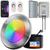 Oyezvary 60W 10 Inch Smart LED Pool Light 1 Piece Triple Control WiFi Bluetooth APP Remote Controller Color Changing for Inground Pools 120V