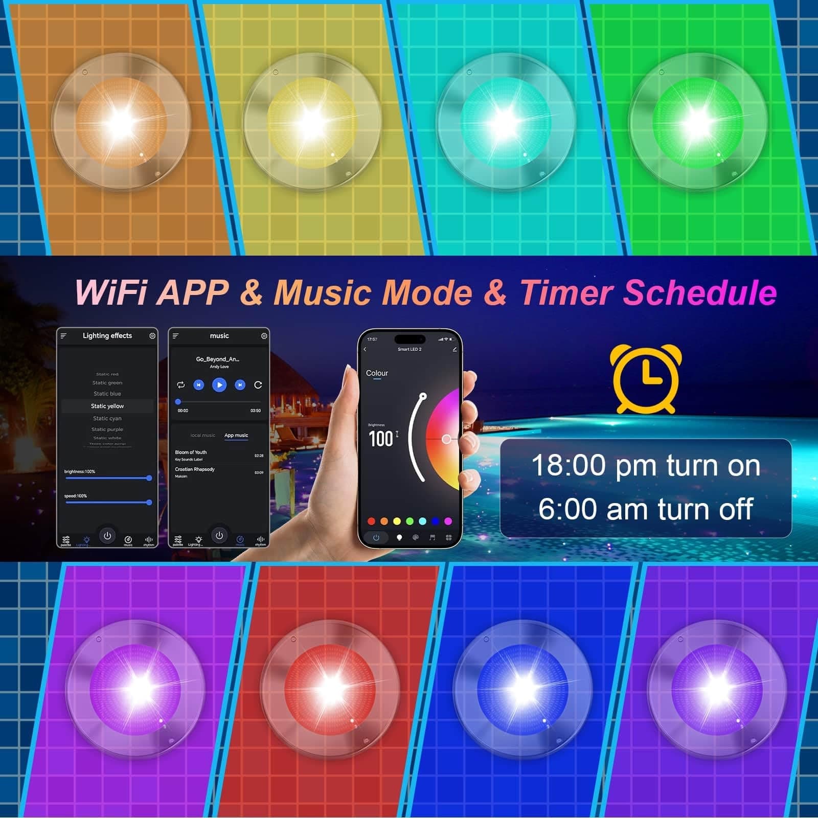 Oyezvary 60W 10 Inch Smart LED Pool Light 1 Piece Triple Control WiFi Bluetooth APP Remote Controller Color Changing for Inground Pools 120V