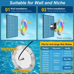 Oyezvary 60W 10 Inch Smart LED Pool Light 1 Piece Triple Control WiFi Bluetooth APP Remote Controller Color Changing for Inground Pools 120V