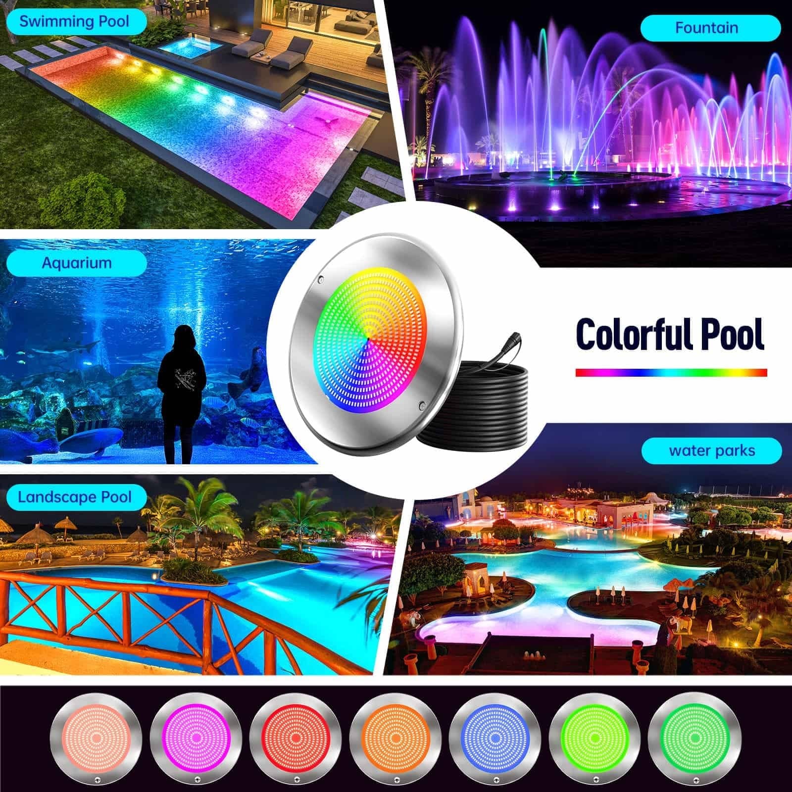 Oyezvary 60W 10 Inch Smart LED Pool Light 1 Piece Triple Control WiFi Bluetooth APP Remote Controller Color Changing for Inground Pools 120V
