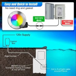 Oyezvary 60W 10 Inch Smart LED Pool Light 1 Piece Triple Control WiFi Bluetooth APP Remote Controller Color Changing for Inground Pools 120V