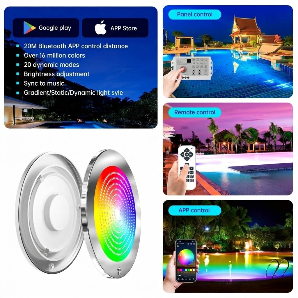 Oyezvary 1 Piece 10 Inch 60W LED Pool Light for Inground Pools 120Ft Cord Color Changing 3 Way Control App Remote Controller 12V Wet Niche