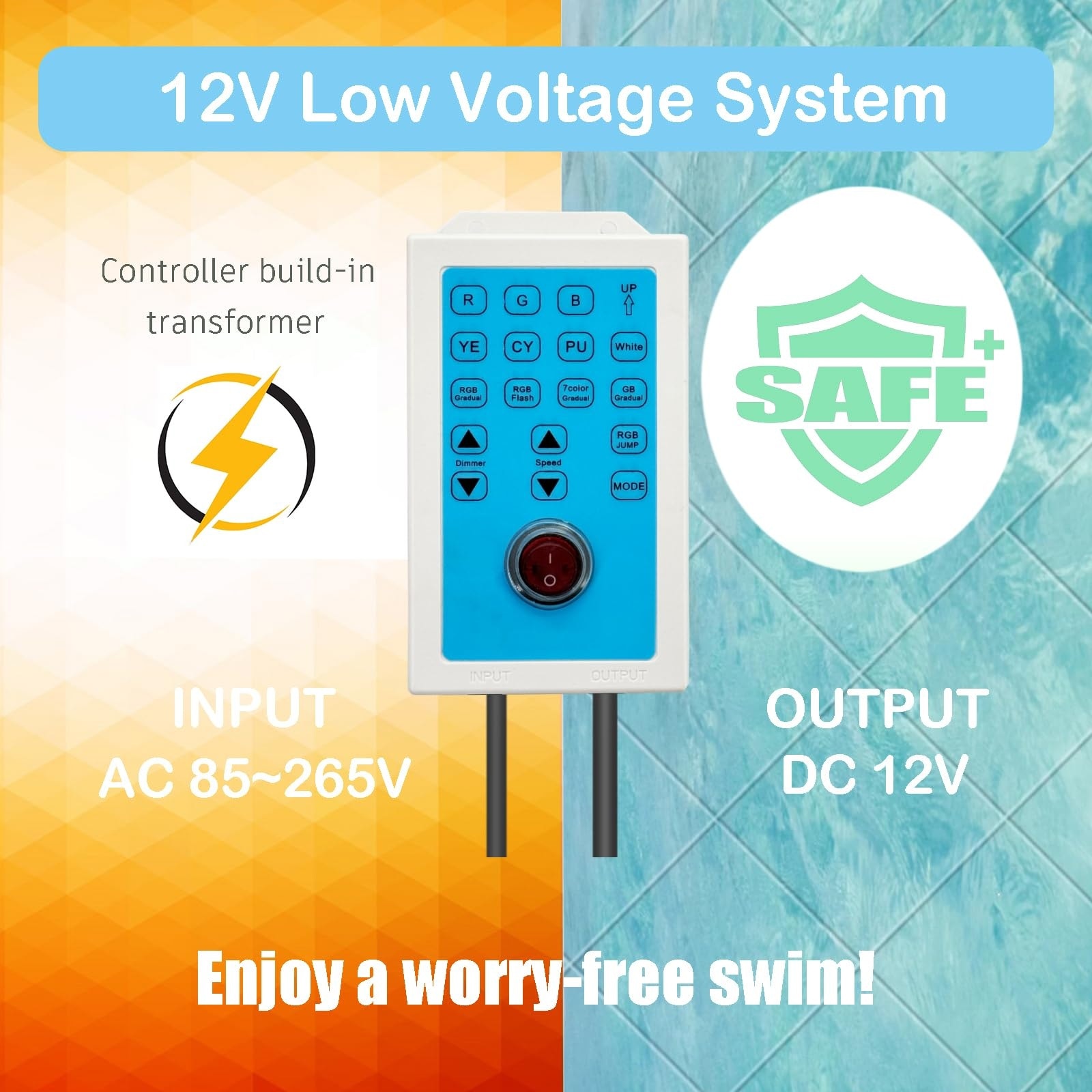 Oyezvary 60W 10 Inch LED Inground Pool Light 1 Piece 12V Color Changing Underwater Pool Light with Controller Remote APP Control 100 Foot Cord for Wet Niche