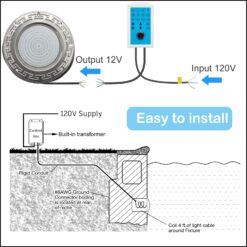 Oyezvary 60W 10 Inch LED Inground Pool Light 1 Piece 12V Color Changing Underwater Pool Light with Controller Remote APP Control 100 Foot Cord for Wet Niche