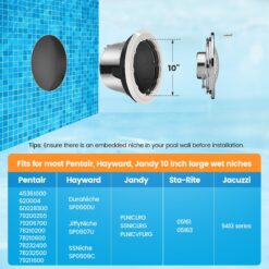 Oyezvary 10 Inch 120V LED Pool Light 5000 Lumen Cool White 50W Equivalent to 500W Halogen Fits Standard Pool Niches 50 Foot Cord 1 Piece