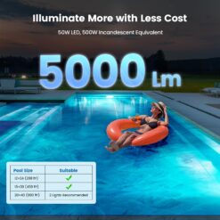 Oyezvary 10 Inch 120V LED Pool Light 5000 Lumen Cool White 50W Equivalent to 500W Halogen Fits Standard Pool Niches 50 Foot Cord 1 Piece