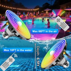 Oyezvary 1 Piece Smart Swimming Pool Light Bulb RGBW LED 45W E26 Base 12 Color Modes Adjustable Brightness Speed Remote and Switch Control Waterproof