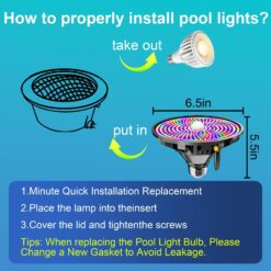 Oyezvary 1 Piece Smart Swimming Pool Light Bulb RGBW LED 45W E26 Base 12 Color Modes Adjustable Brightness Speed Remote and Switch Control Waterproof