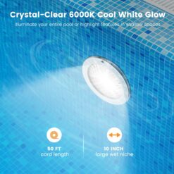 Oyezvary 10 Inch 120V LED Pool Light 35W 4000 Lumen Cool White 6000K Fits Standard 10 Inch Niches Stainless Steel Housing 50 Foot Cord 1 Piece