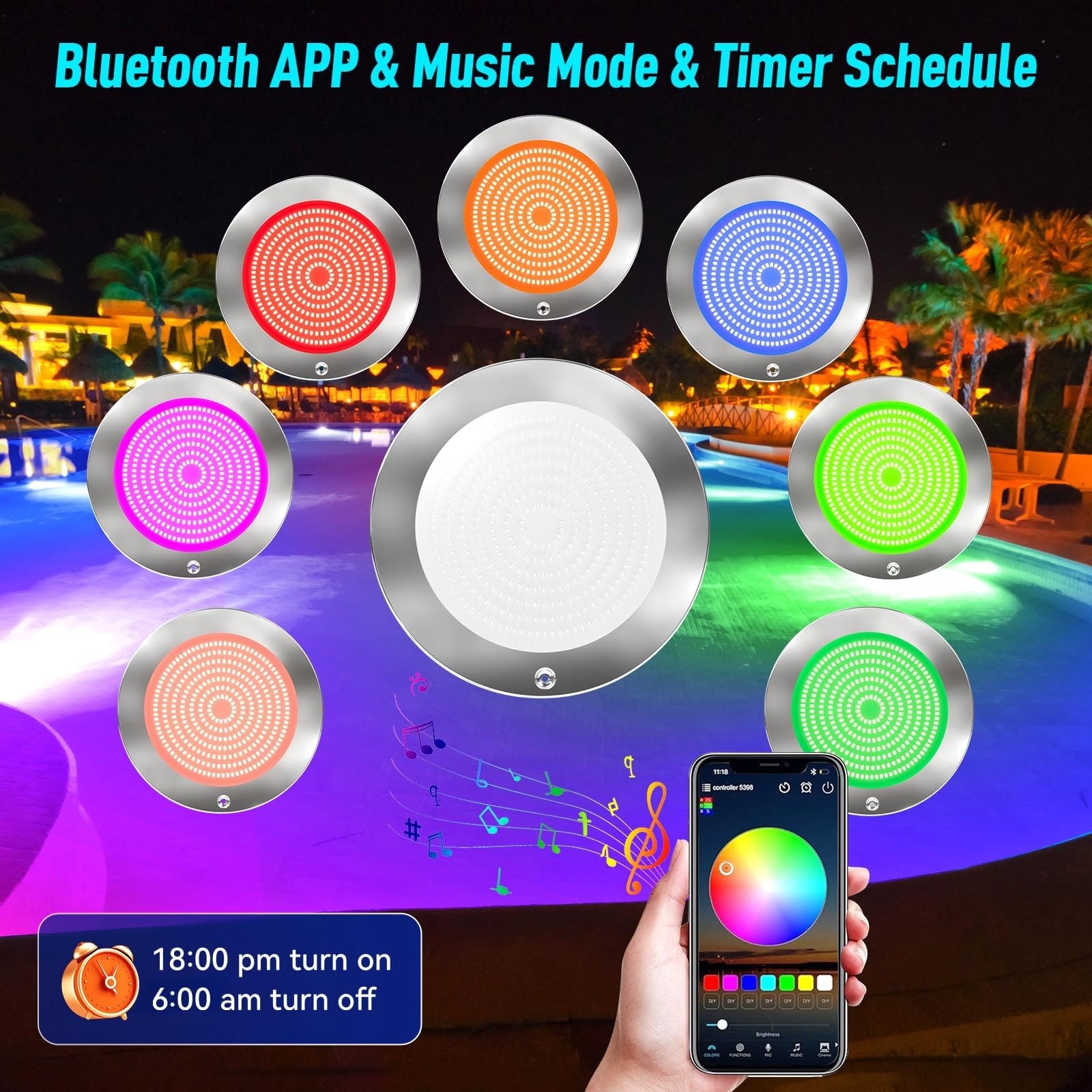 Oyezvary 1 Piece 10 inch LED pool light 60 foot cord 60W for inground pools color changing underwater with app remote controller for wet niche