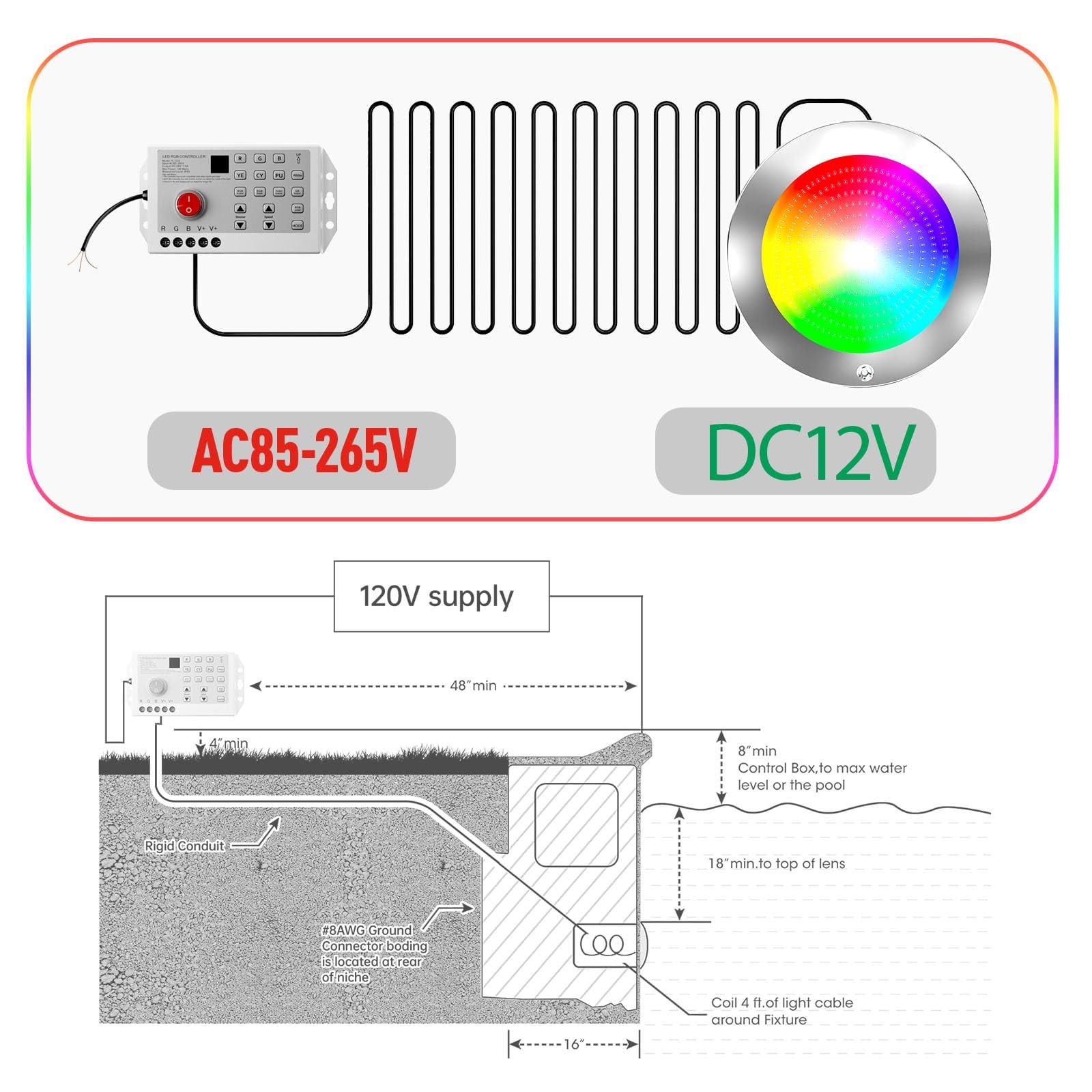 Oyezvary 1 Piece 10 inch LED pool light 60 foot cord 60W for inground pools color changing underwater with app remote controller for wet niche