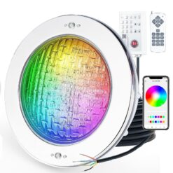 Oyezvary 1 Piece 10 Inch LED Pool Light 60W RGB Multicolor Underwater Spa Light with 50 Ft Cord 12V Wet Niche Remote APP Controller IP68 Stainless Steel